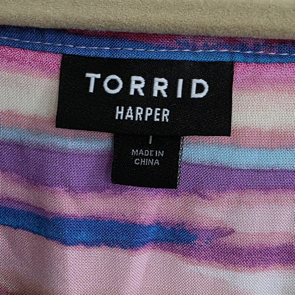 Torrid Harper Pullover Multicolor Striped Blouse with Button Detail - Picture 2 of 7